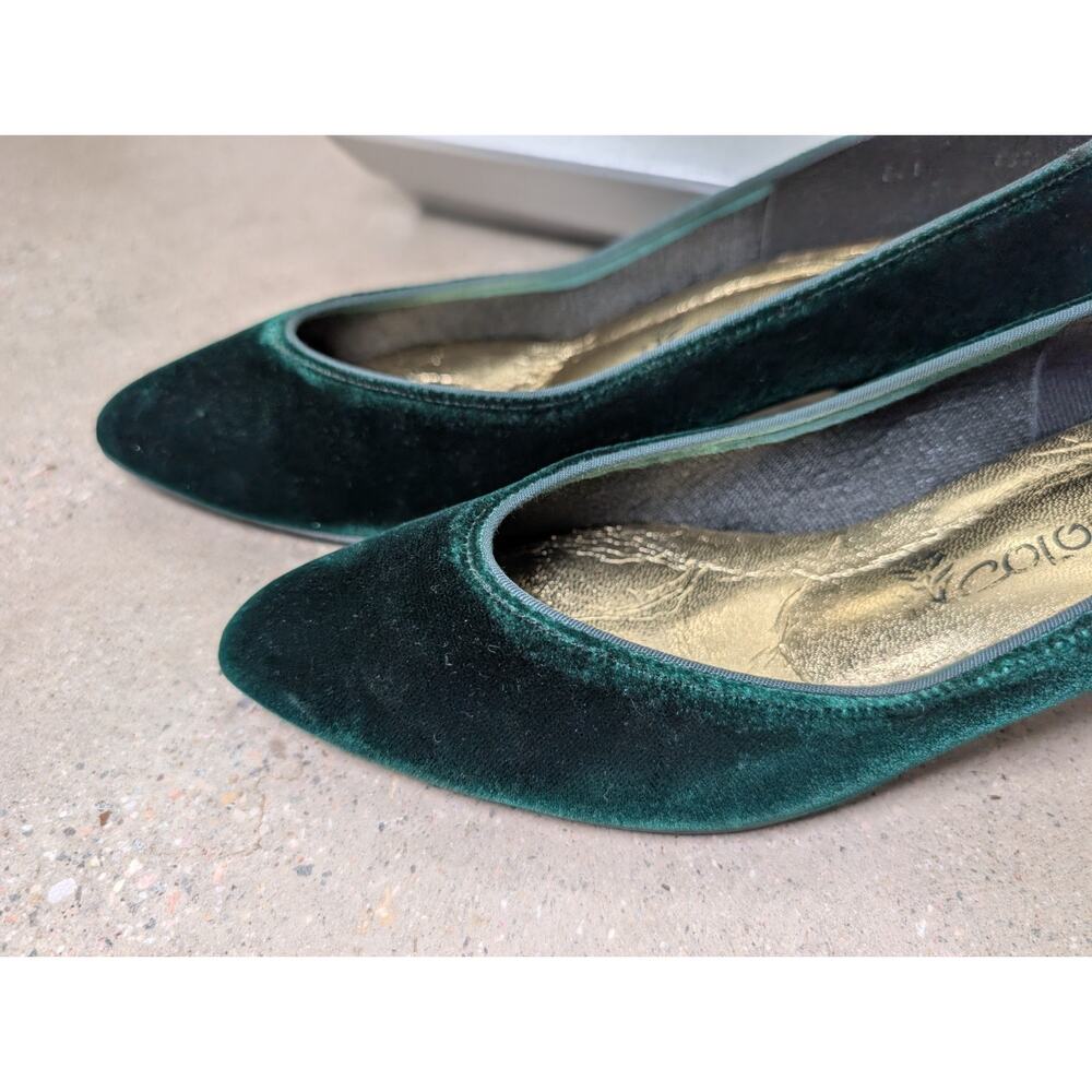 Vintage Dark Emerald Green Velvet Kitten Heel Pumps Sz 8 90s Whimsygoth Prom